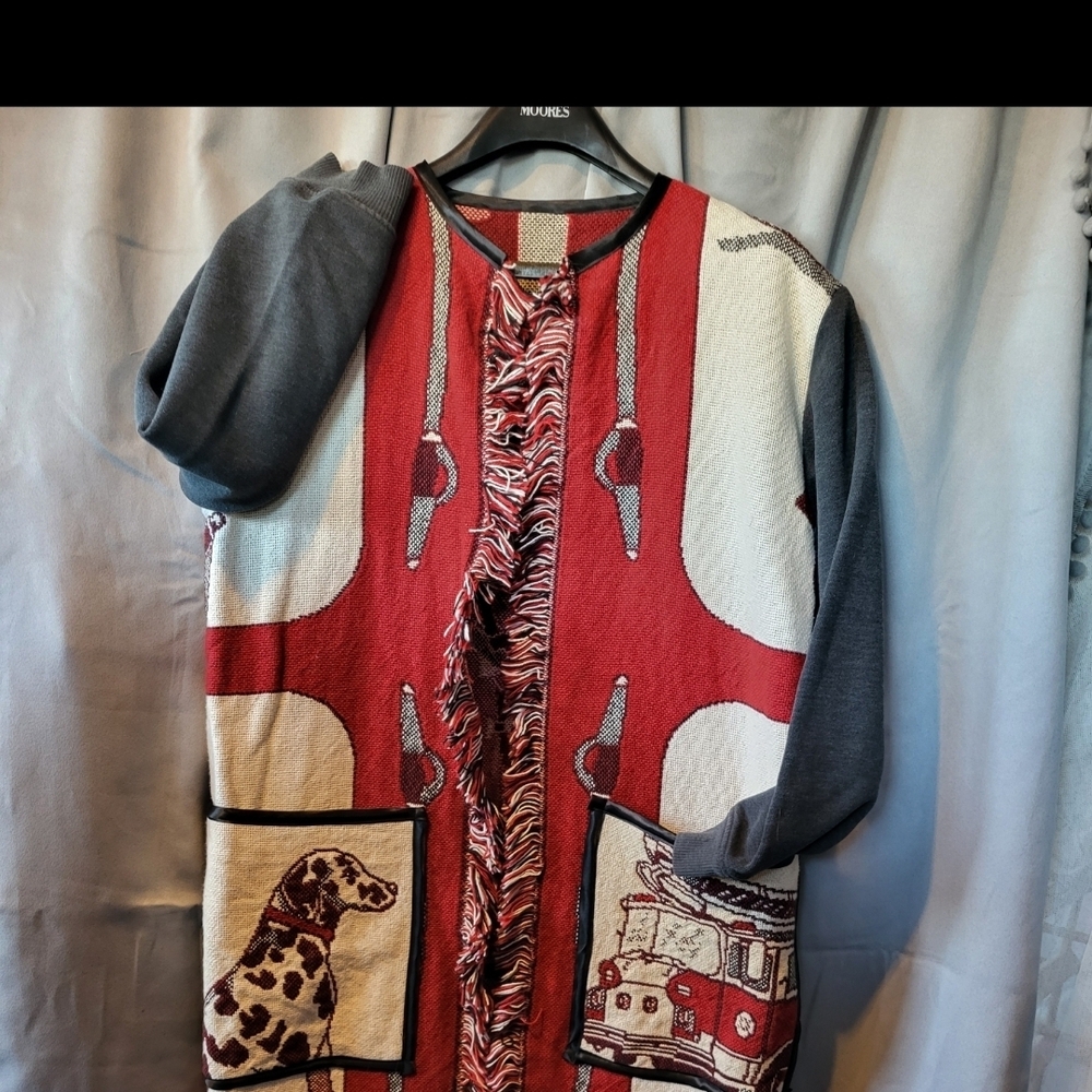 Red and Gray Graphic Cardigan